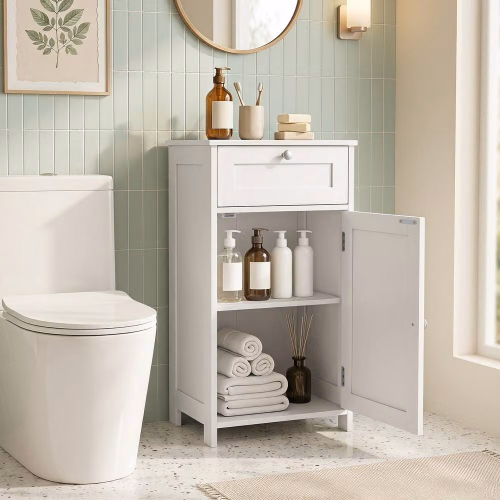 Costway White Freestanding Bathroom Storage Cabinet with Drawers and Shelves – 3