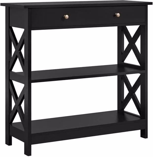KORVIXA Modern Black Console Table with Drawer, W/D/H: 80 x 30.48 x 79.98 cm – 1