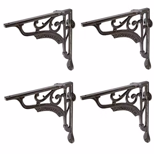 Hammer and Tongs Ornate Iron Shelf Bracket in Matt Black, Pack of 4