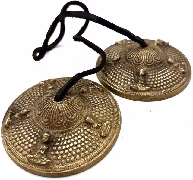 KDMD Tibetan Tingsha Bell Five Buddhas Meditation Cymbals, Gold, Diameter: 9.5 cm