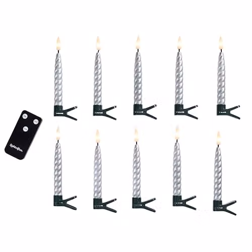 Lights4fun Set of 10 Silver TruGlow LED Christmas Taper Candle Clips with Remote Control and Flicker Effect – 2