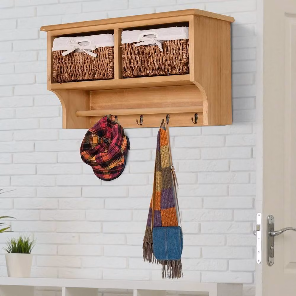 Kelvenix Wall Mounted Entryway Coat Rack with Shelf in Brown – 3
