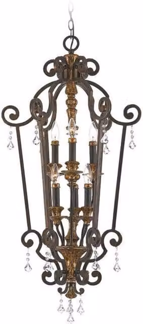 Elstead Marquette 6 Light Crystal and Metal Chandelier in Antique Bronze Finish, Diameter: 52.1 cm