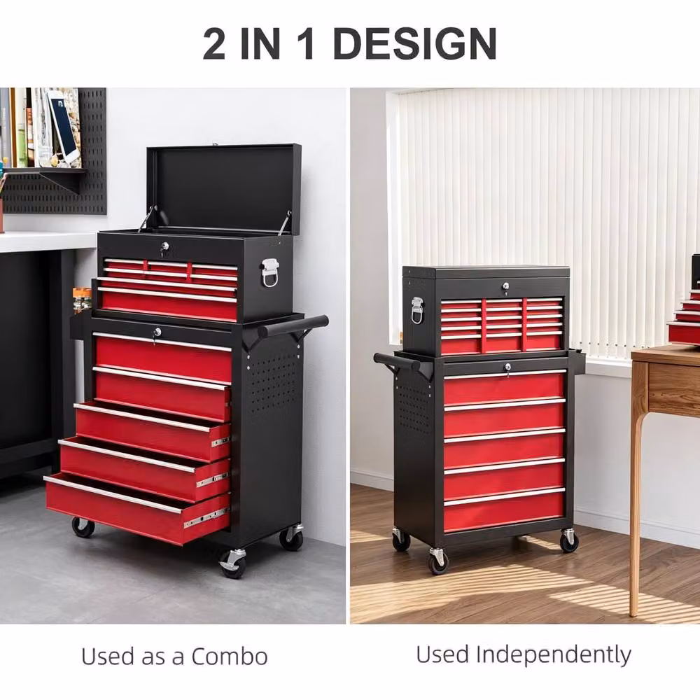 STILVORA Steel Tool Storage Chest with 14 Lockable Drawers and Wheels, Red, H 76 cm x W 60 cm x D 75 cm – 7