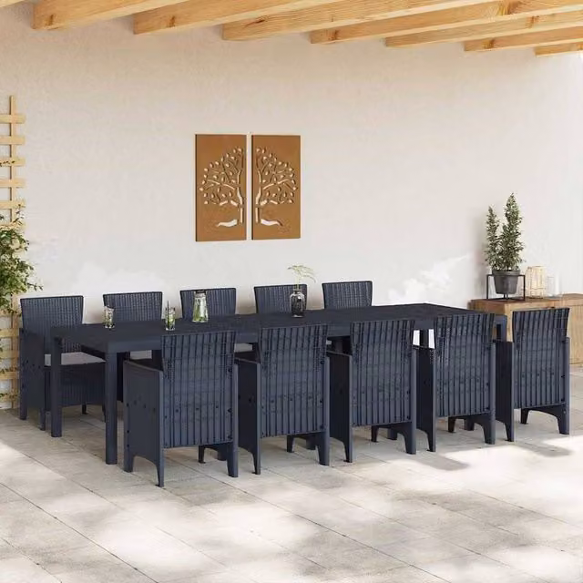 Berkfield Home Modern 11 Piece Anthracite Poly Rattan Garden Dining Set with Cushions – 1