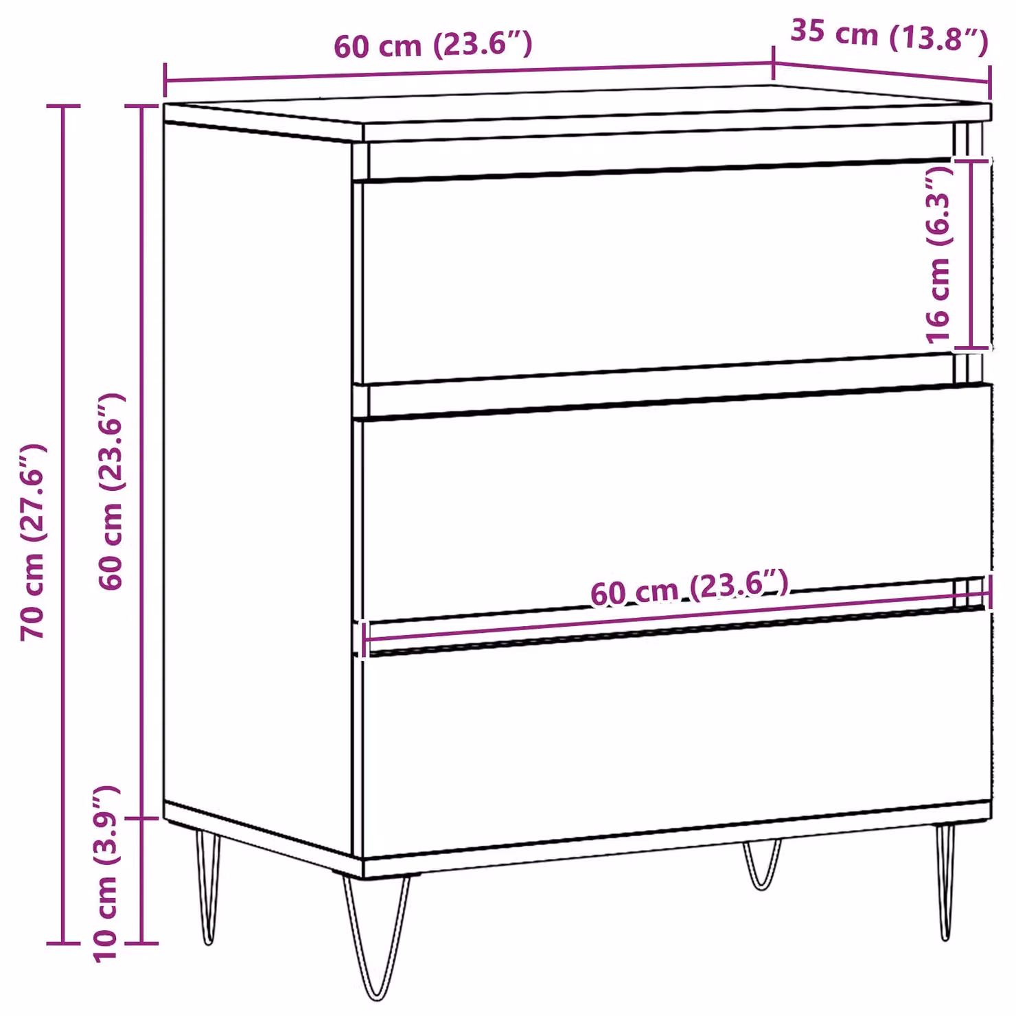 Berkfield Home Modern Sideboard with Drawers in Black Oak, W/D/H: 60 x 35 x 70 cm – 7