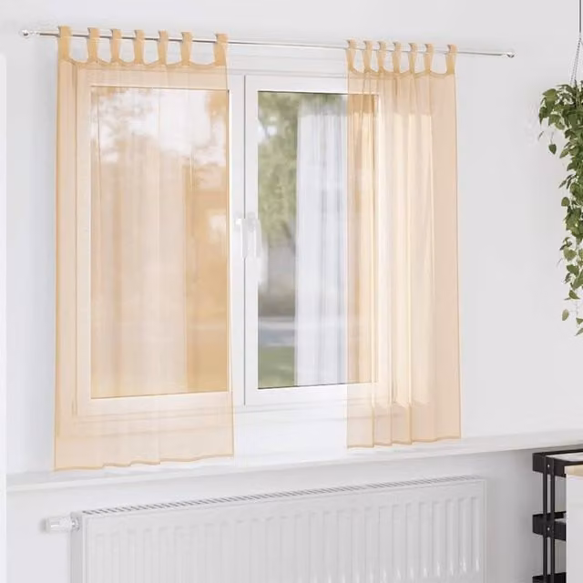 Berkfield Home Sand Brown Voile Curtains with Rod Pockets, 2 Pack