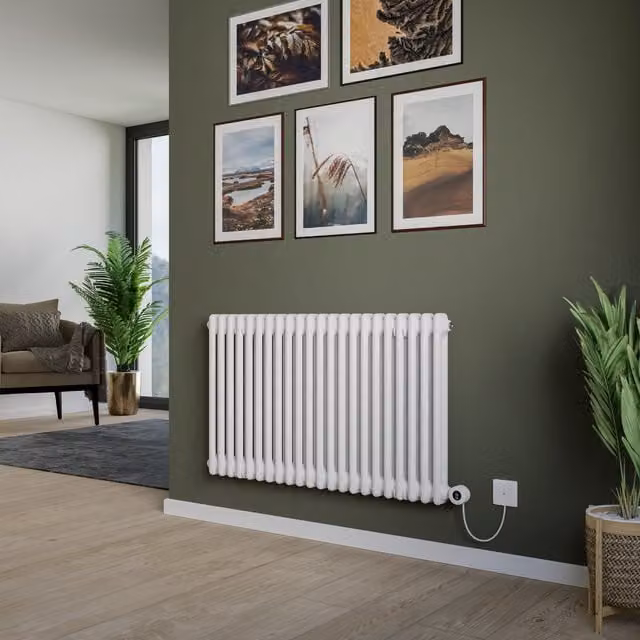 AGADON Kylo Electric Column Designer Radiator in White, Wall Mounted with WiFi and App Control, H: 101 cm, W: 60 cm