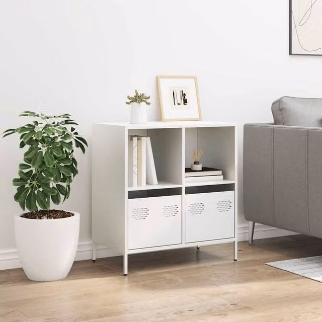 Berkfield Home White Matt Cold-rolled Steel Sideboard W/D/H: 68 x 39 x 73.5 cm