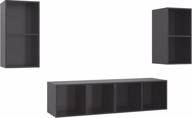 Berkfield Home Set of 4 Modern Wall-mounted Grey High Gloss TV Cabinets