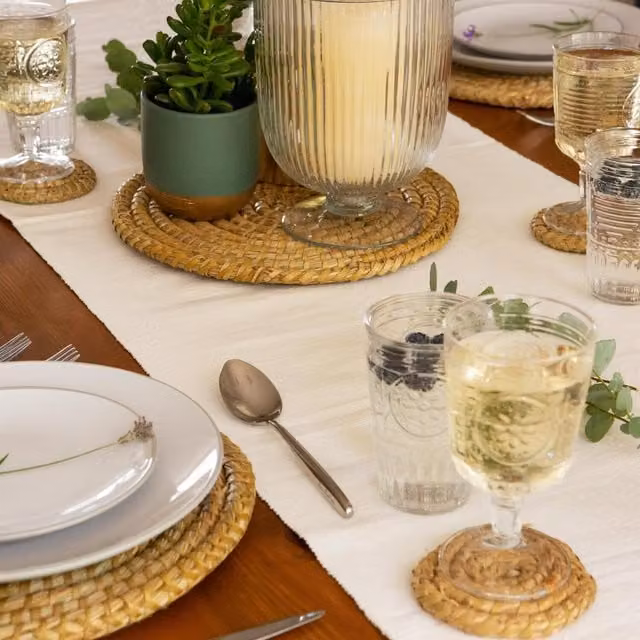 Argon Tableware Round Woven Water Hyacinth Coasters, Pack of 6, Brown, Diameter: 10 cm