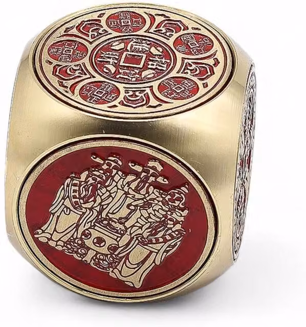 KDMD Feng Shui Prosperity Cube Red and Gold Metal Tabletop Fortune Symbol