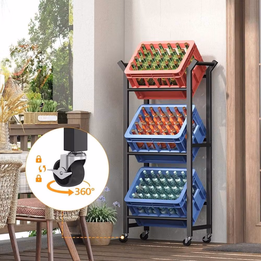 KORVIXA Black Metal Floor Beverage Rack and Water Bottle Holder Organizer, W: 100 cm, D: 50 cm, H: 50 cm – 4
