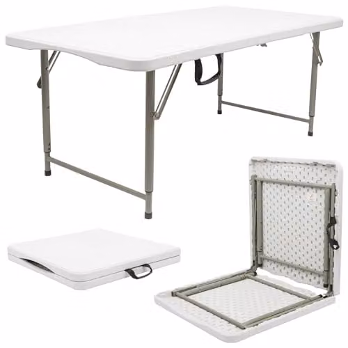 Harbour Housewares White Rectangular Folding Trestle Table, Height Adjustable, W: 120 cm