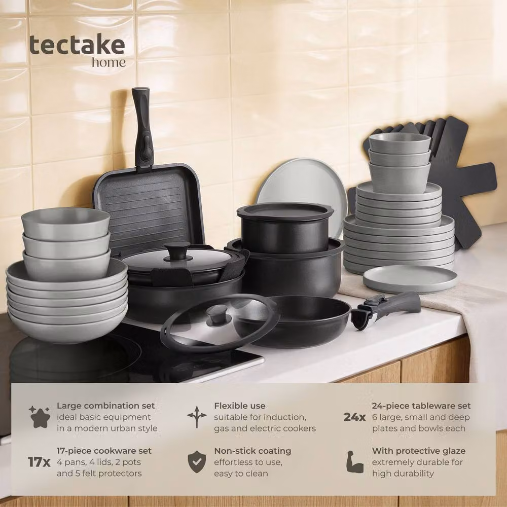 tectake Kitchen Starter Set Una/Parma in Multicolour and Black with Non-Stick Stoneware, Glass and Silicone – 2