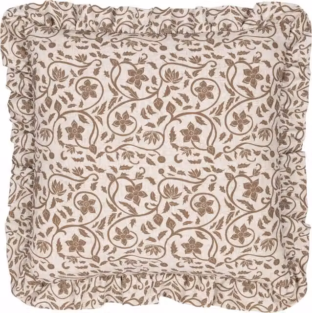 Make It A Home Floral Printed Ruffle Linen Cushion in Green and Beige