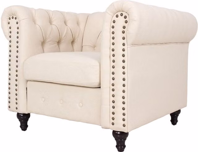 Furniture One Mid-Century Tub Armchair in Beige Fabric with Foam Padding