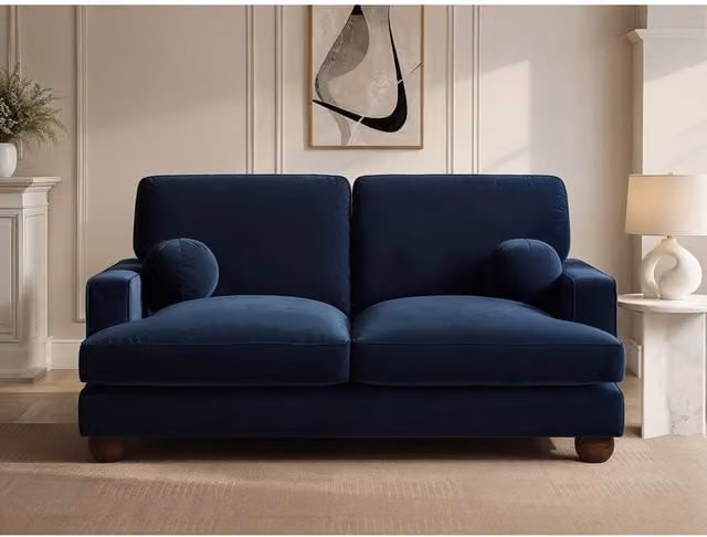 SolaceCo Addison 2 Seater Blue Velvet Sofa with Scatter Cushions