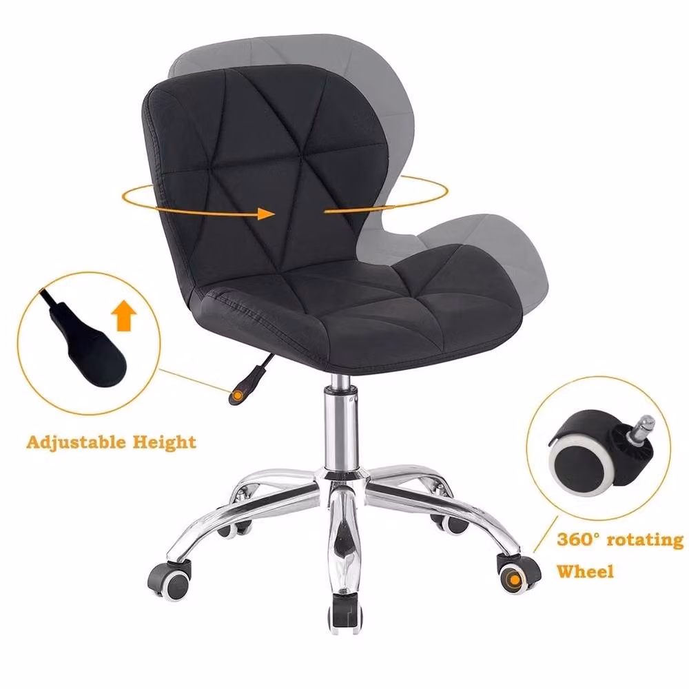 VOGREX Modern Black PU Leather Swivel Vanity Chair for Bedroom or Home Office – 2