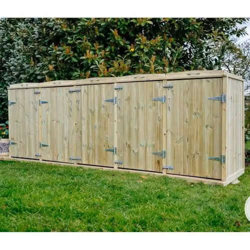 Garden Village Shireburn Quintet Wheelie Bin Store in Natural Brown Wood and Galvanised Steel, W: 353.4 cm, D: 80.4 cm, H: 120 cm – 1