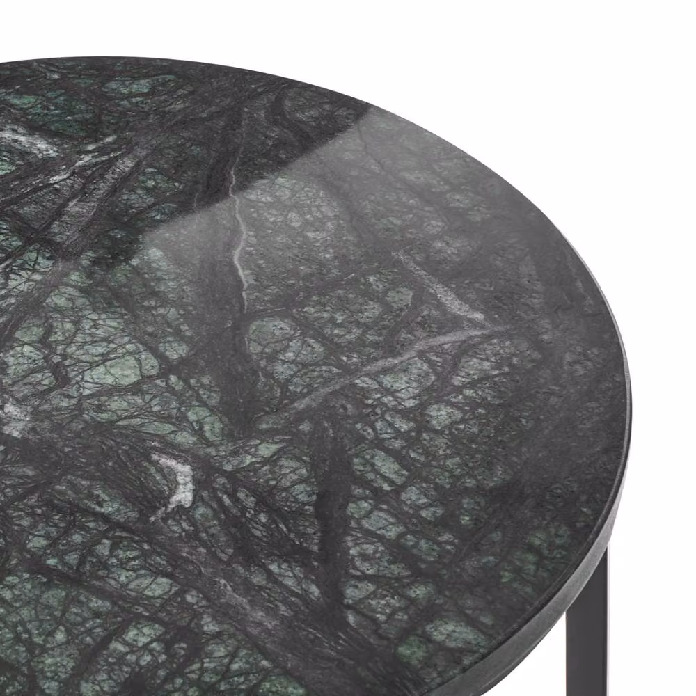 Wyld and Coco Round Marble Top Side Table with Dark Green Iron Frame, W/D/H: 40 x 40 x 45 cm – 3
