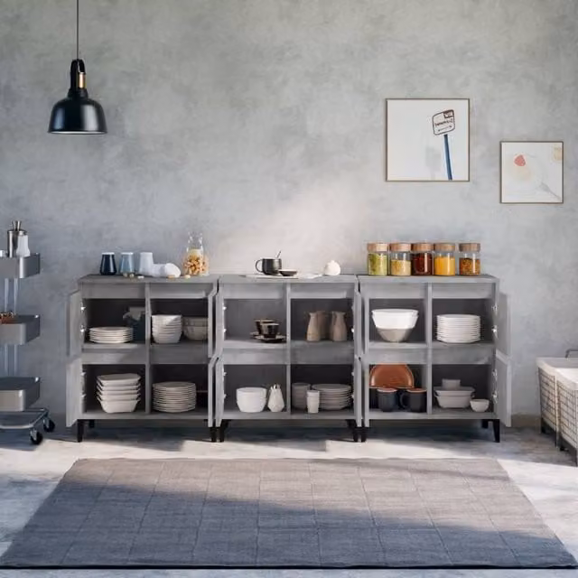 Berkfield Home Set of 3 Modern Sideboards in Concrete Grey, W/D/H: 60 x 35 x 70 cm – 1