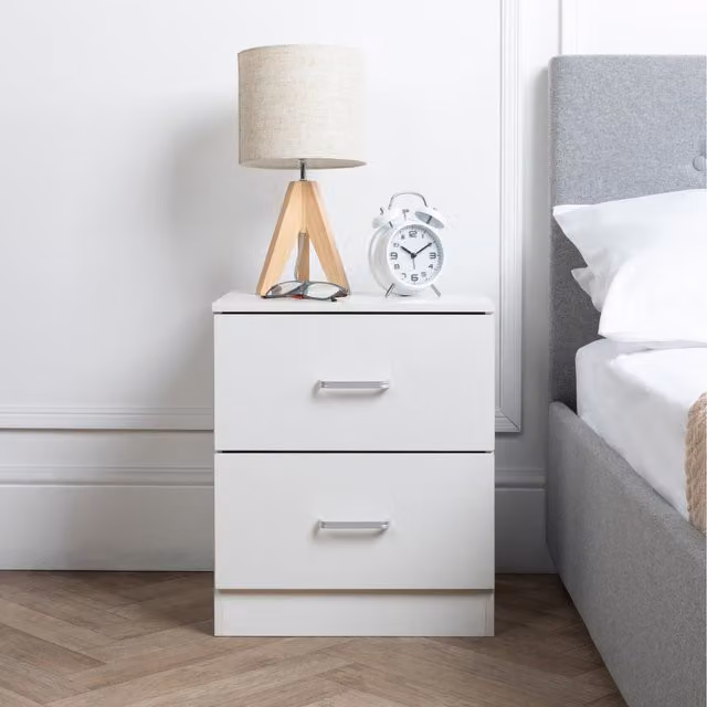 Home Treats Minimalist Two Drawer Wooden Bedroom Chest in White and Black