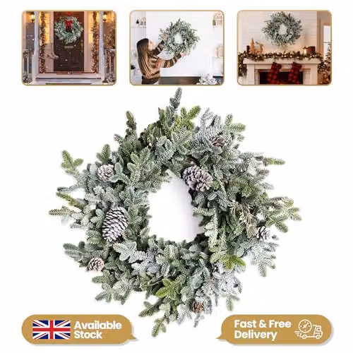 SHATCHI Cypress Pine Wreath in Green with Pine Cones, Diameter: 80 cm – 2