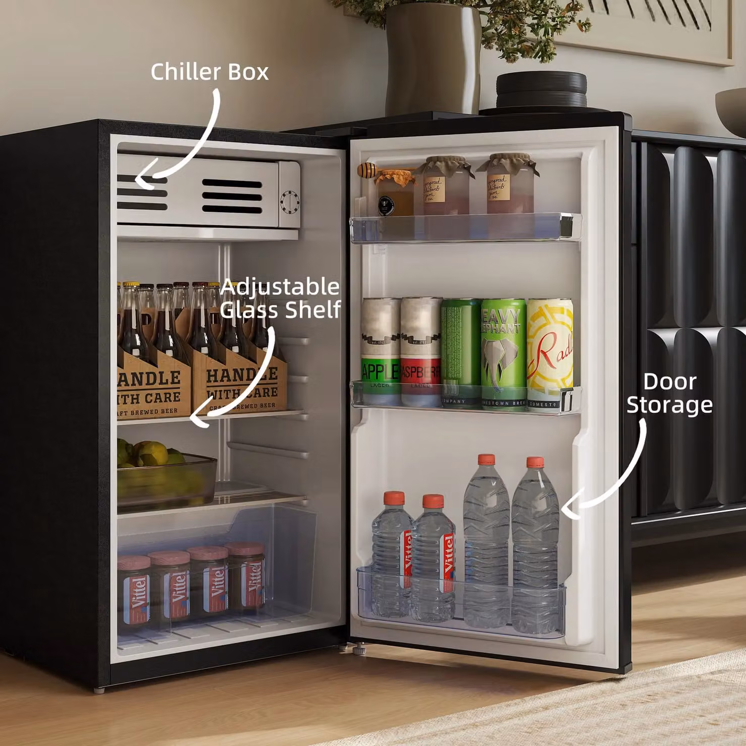 HOMCOM 85L Freestanding Under Counter Fridge with Chiller Box and LED Interior Light in White – 1