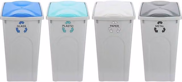 Simpa 50L Plastic Recycling Bins with Flip Lid in Light Grey for Glass, Paper, Plastic and Metal