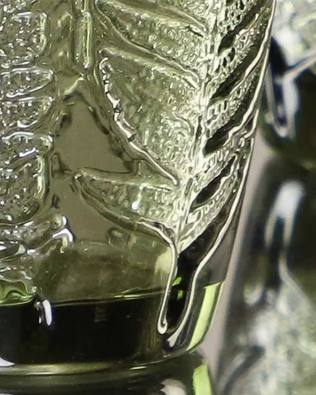 Dibor Set of 8 Green Leaf Embossed Floral Highball Glass Tumblers, 350ml per glass – 4