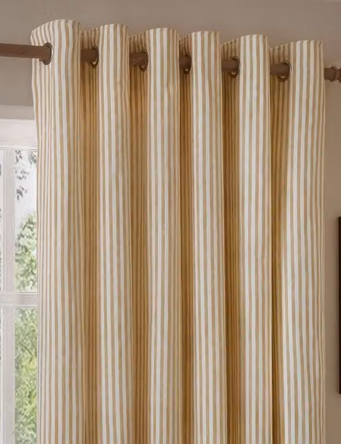 YARD Hebden Striped Pure Cotton Eyelet Curtains, Yellow Mix, W: 218 cm, H: 183 cm