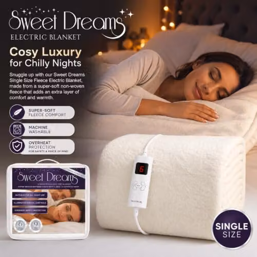 Sweet Dreams Single Size White Fleece Electric Heated Mattress Cover with Digital Control and Overheat Protection, W/D/H: 90 x 200 cm – 6