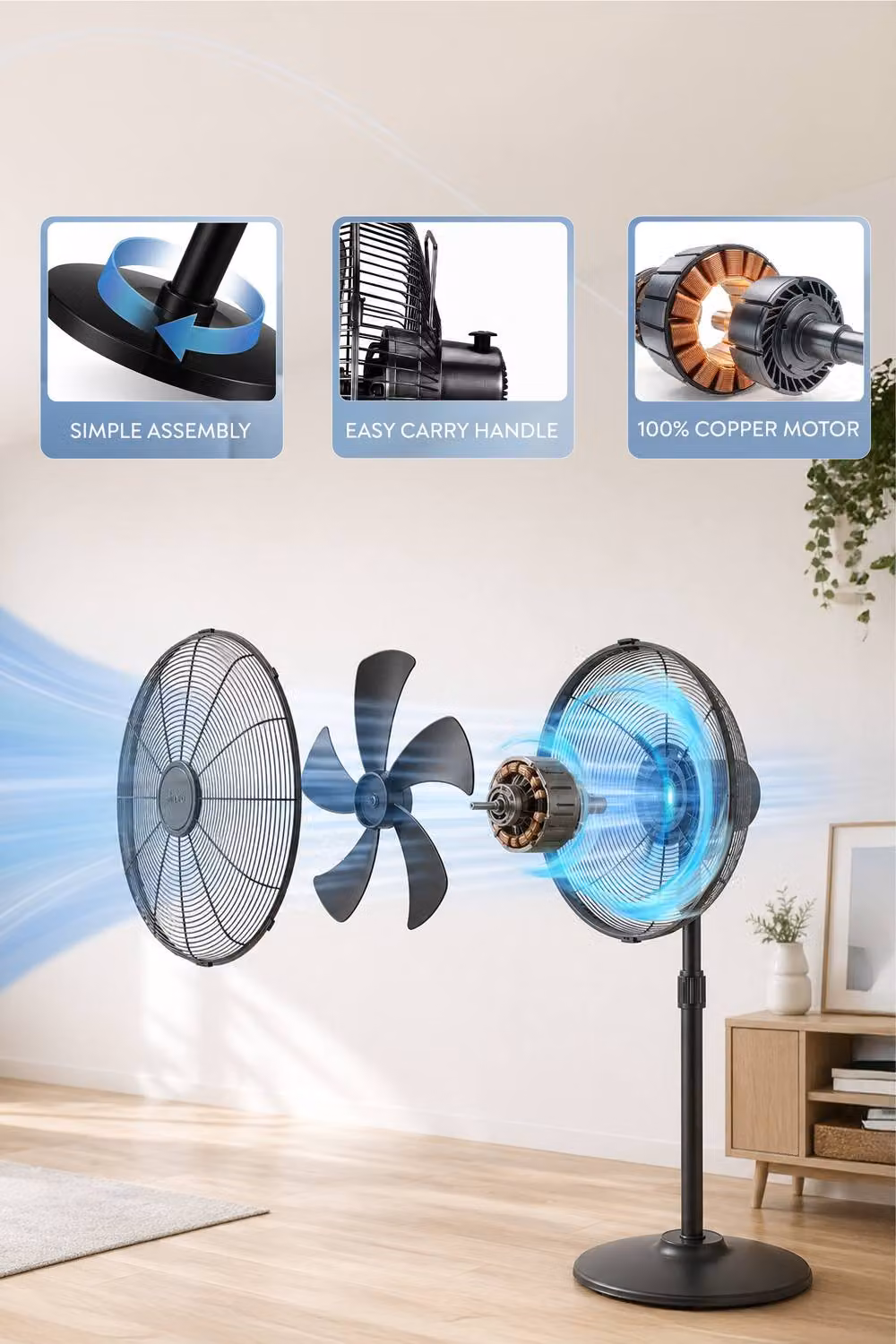 Air Pro 16 inch Pedestal Fan in Black with Wide-Angled Oscillation – 2
