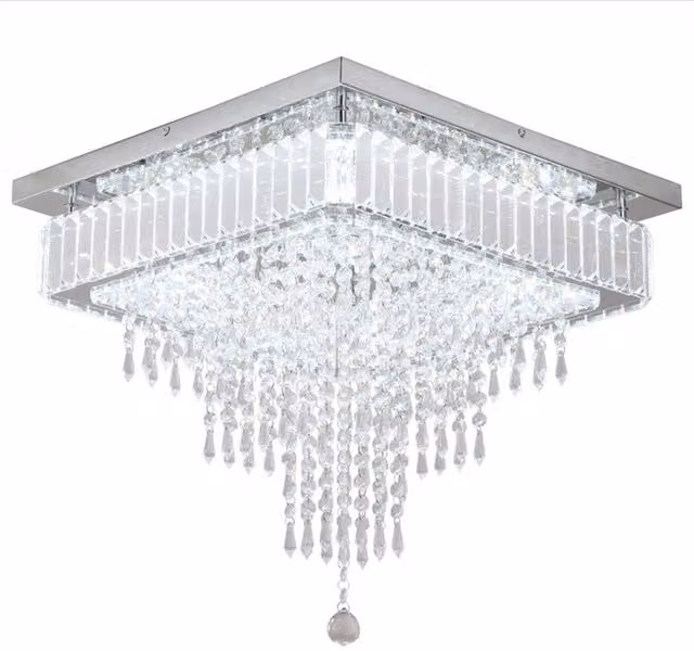 Bath Plus TB+ Modern Square Silver Chandelier with Crystal and Stainless Steel – 1
