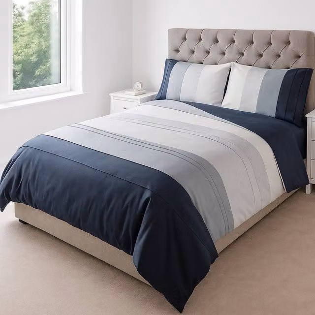 Voltico Grey Panel Modern Duvet Cover and Fitted Sheet Set, Single – 1