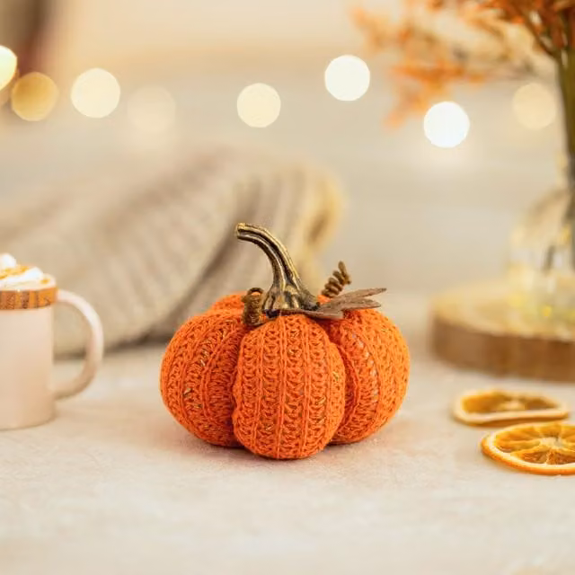 Marco Paul Orange Plush Pumpkin Autumn and Halloween Tabletop Decoration, 13 cm – 1