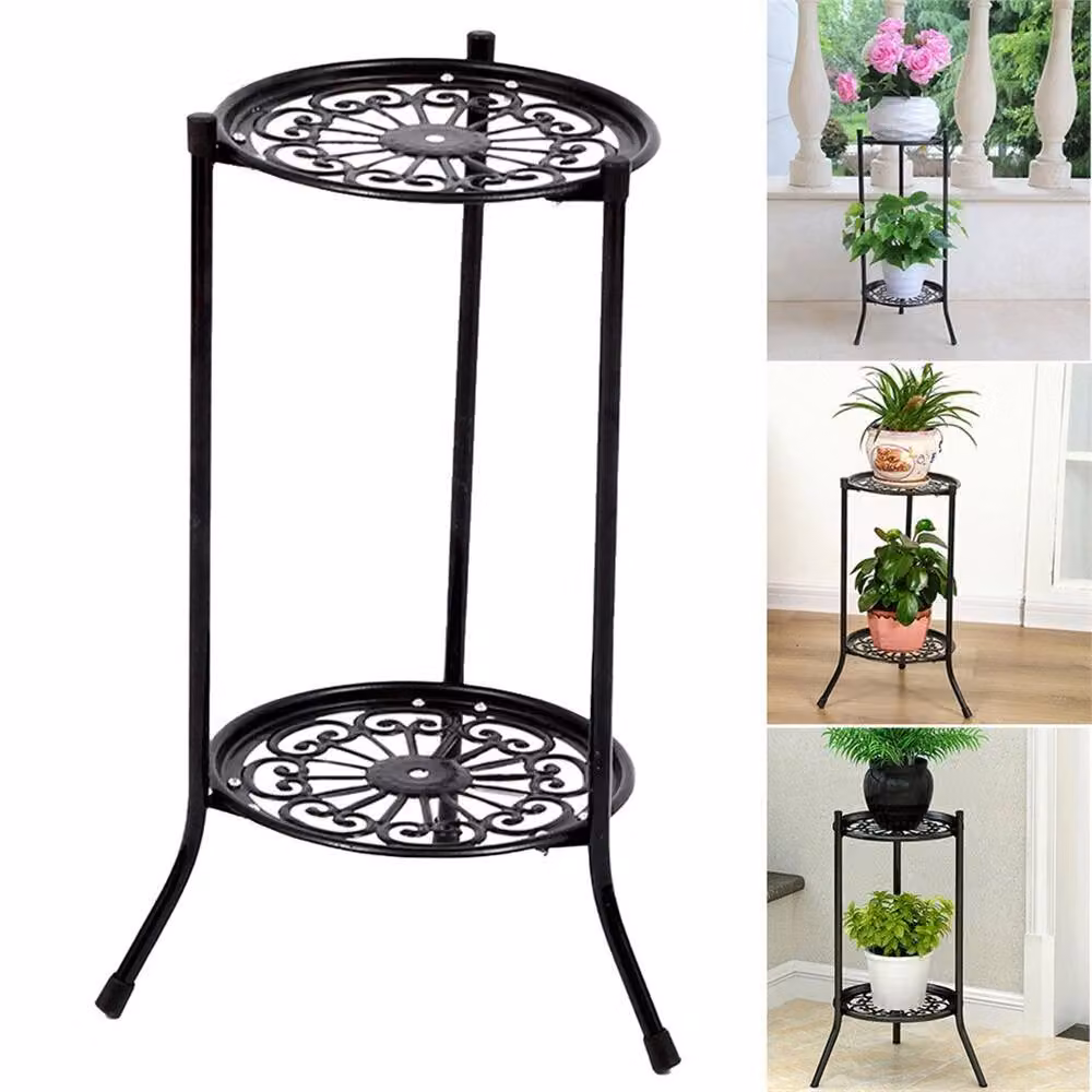 KORVIXA 2 Tier Metal Plant Stand Flower Pot Rack in Black, W: 50 cm, D: 50 cm, H: 50 cm – 4