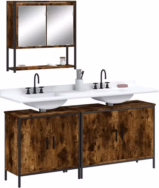Berkfield Home 3 Piece Industrial Bathroom Furniture Set in Smoked Oak Brown