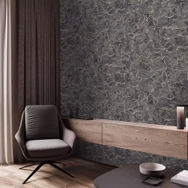 Graham & Brown Plain Industrial Abstract Wallpaper in Black and Grey, Width: 52 cm