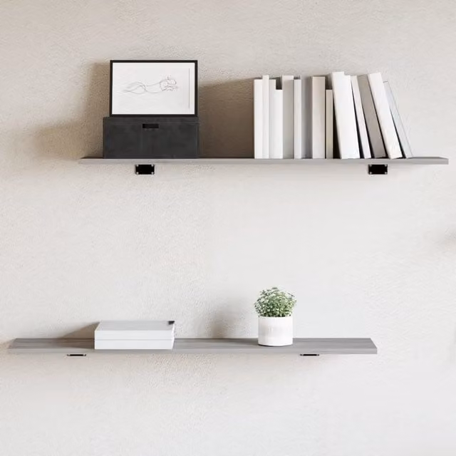 Berkfield Home Set of 4 Wall Mounted Shelves in Grey Sonoma, W/D/H: 100 x 20 x 1.5 cm