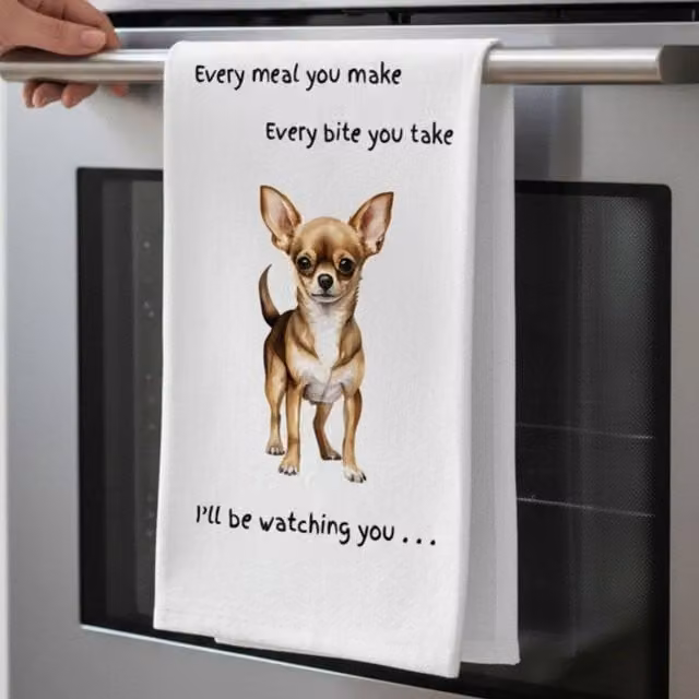 Animal Crackers Chihuahua Dog Novelty Cotton Tea Towel in White and Grey, 66 cm – 1