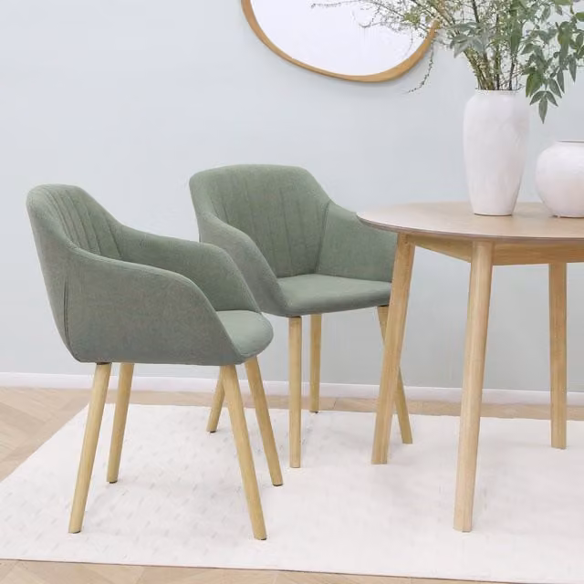Home Garden Direct Luciano Mid-Century Dining Chair in Green Textured Linen with Rubberwood Frame
