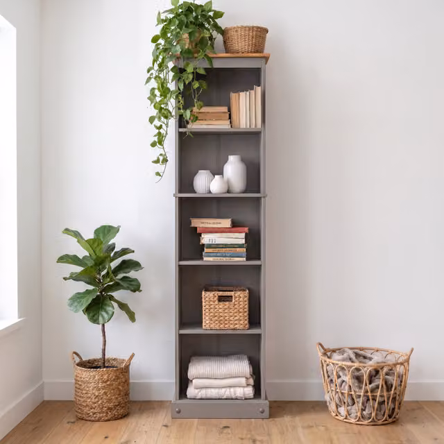 Mercers Furniture Corona Grey Tall Narrow Bookcase in Rustic Waxed Pine