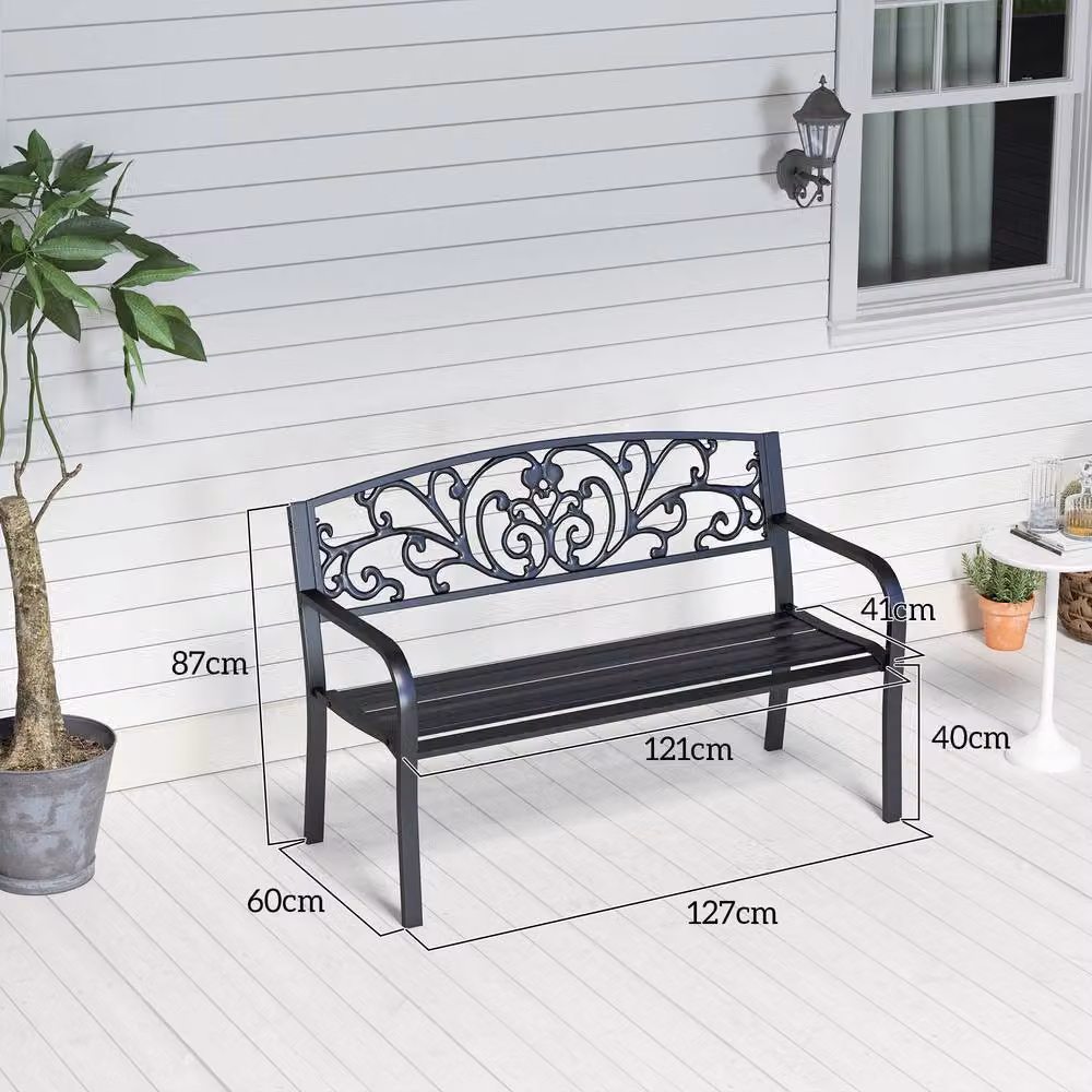 OUTSUNNY Metal 2 Seater Garden Bench in Black – 3
