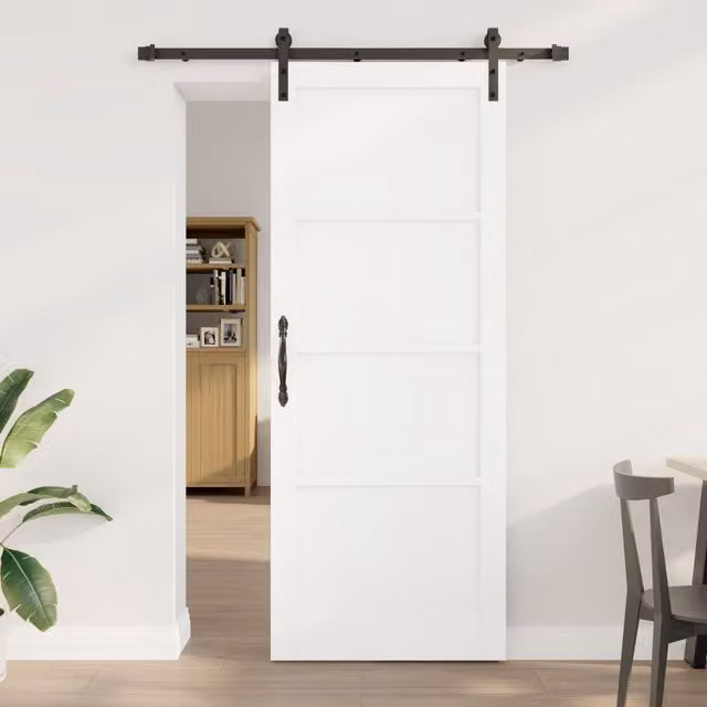 Berkfield Home Modern White Lacquered Solid Wood Sliding Door with Hardware Set W: 83 cm, H: 211 cm