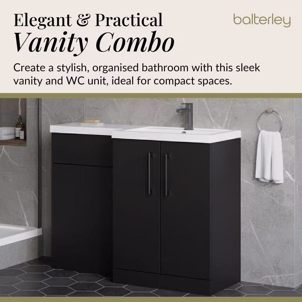 Balterley Modern Matt Grey Right-Hand Vanity and WC Unit Combination, W: 110 cm, H: 84 cm – 3