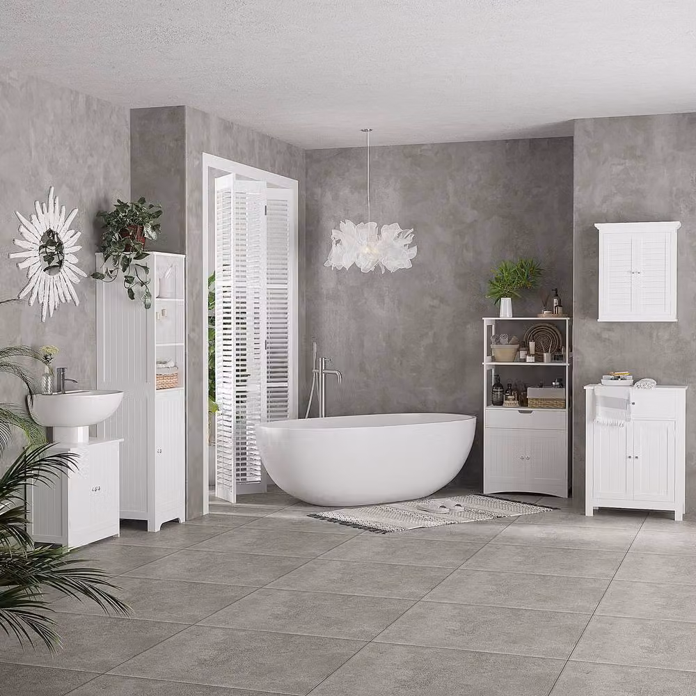 STILVORA White Under Sink Bathroom Storage Cabinet with 2 Internal Shelves and Hinged Doors – 3
