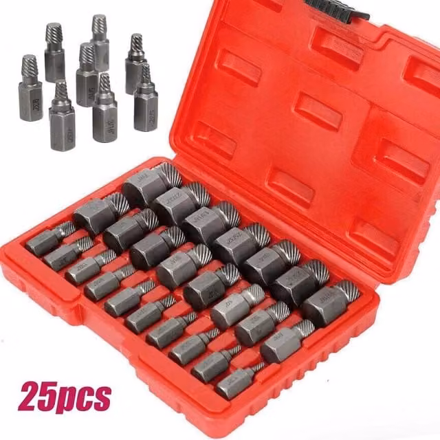 NESTLUNE 25 Piece Multi-Spline Damaged Screw Extractor Set in Silver