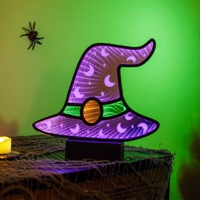 Garden Greatness Purple Witch Hat LED Infinity Mirror Halloween Tabletop Decor